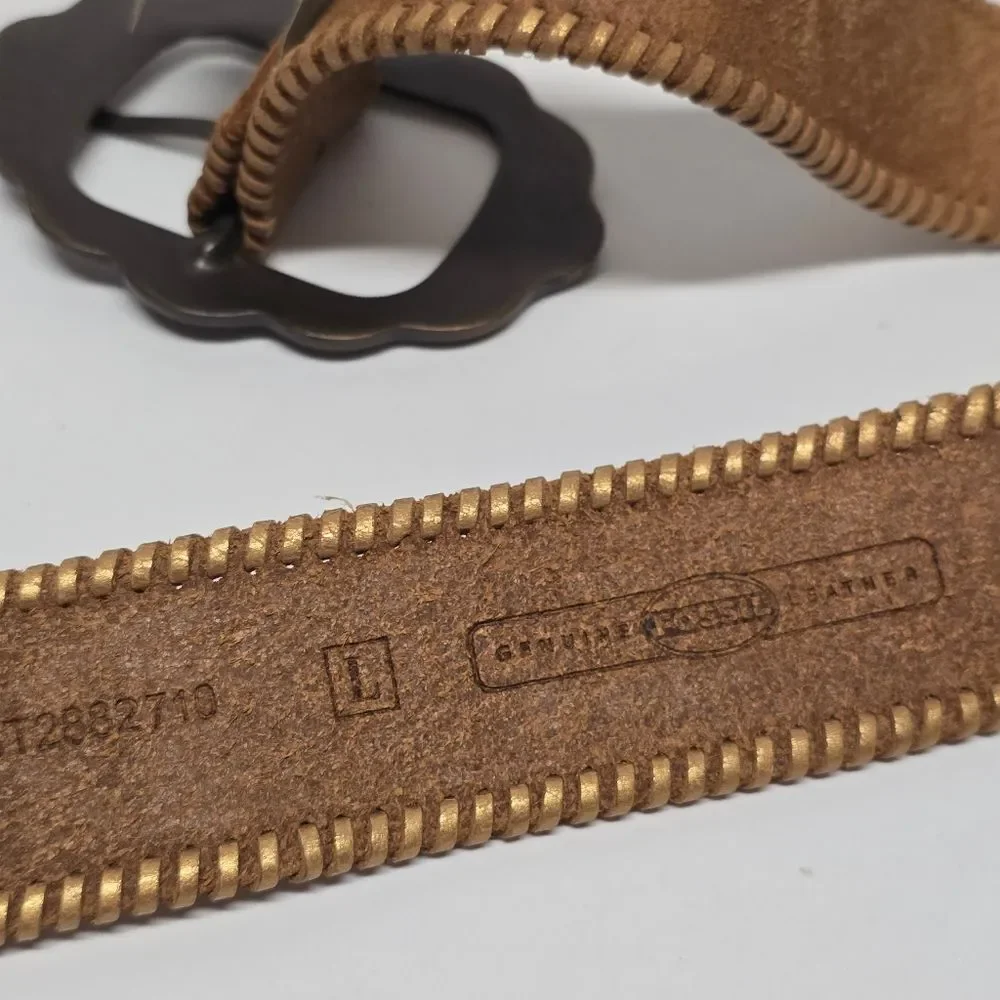 Fossil Gold Leather Princess Embossed Studded Rhinestone Embellished Belt Size L